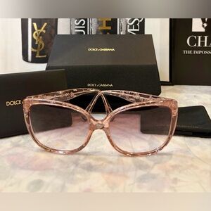 NWOT DOLCE & GABBANA Pink Crystal Oversized Cat-Eye Sunglasses